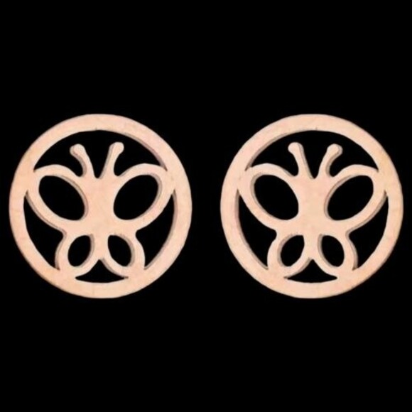 Earrings Butterfly Circle Hypoallergenic Stainless Steel Rose Gold Stud Jewelry - Picture 1 of 6